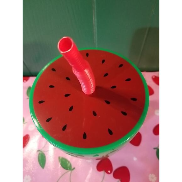 Large Watermelon Drink Tumbler W Straw Reusable Summer Theme-NEW - Picture 2 of 7